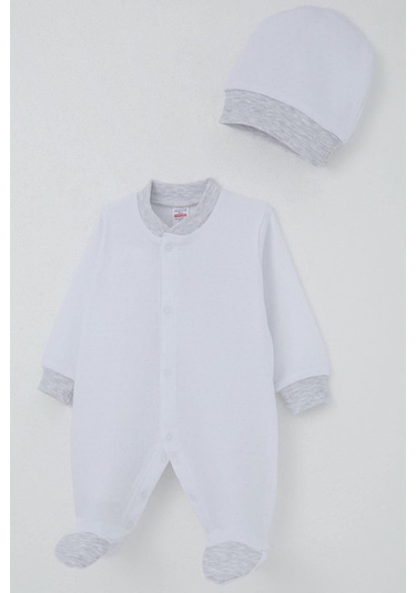 Breeze Erkek Bebek Patikli Tulum Nokta Desenli 0-6 Ay, Beyaz Beyaz