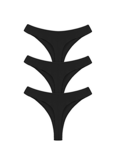 Basic Pamuklu Kadın Tanga 3'lü Paket Külot - 3 Renkli-3