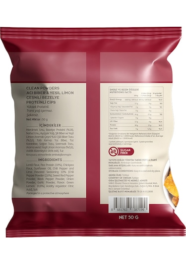 Clean Powders Protein Chips 50 Gr Acı Biber Yeşil Limon 12 Adet Acı Biber - Yeşil Limon