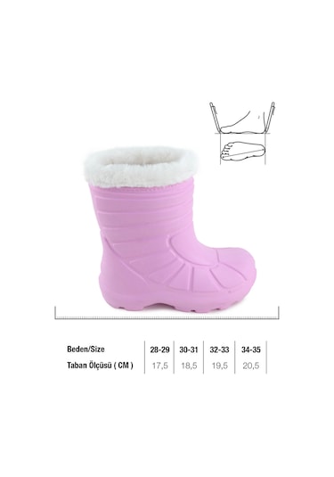 Gezer Kız Çocuk Kışlık Boğazdan Peluşlu İçi Sıcak Astarlı Su Geçirmez Yağmur Kar Bot Çizme Pembe