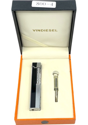 Slim Kare Metal Çakmak - Siyah/gümüş Renk - Taşlı Gazlı