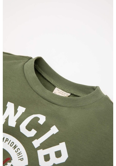 DeFacto Erkek Bebek 2'li Takım Baskılı Sweatshirt Eşofman Altı D6254A5NSKH450 Haki