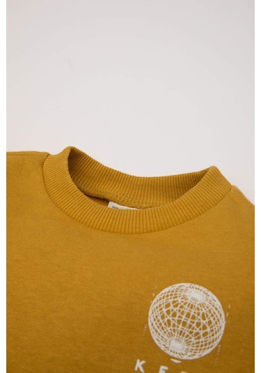 DeFacto Erkek Bebek 2'li Takım Baskılı Bisiklet Yaka Sweatshirt Beli Lastikli Eşofman Altı D5938A524WNYL310 Sarı