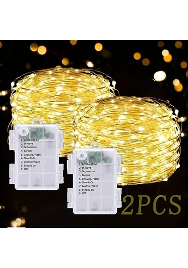 Fastbuy Turcoshop11 2 Adet 50 Led 16ft Pil İle Çalışan 8 Mod Ipx6 Su Geçirmez Bahçe Dekor Işık Sıcak Beyaz Sıcak Beyaz