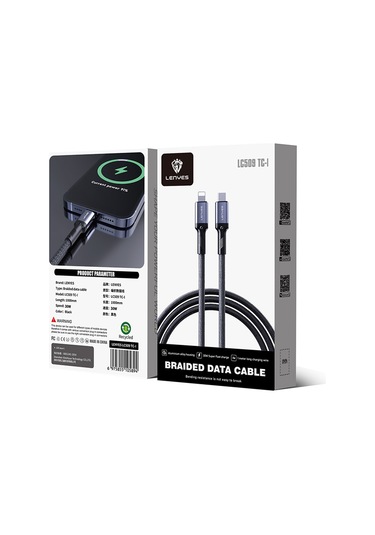 Lenyes Lc509 Type-c To Lightning Pd 30w Örgü Tasarımlı Hızlı Şarj Özellikli Şarj Kablosu 1m Siyah Siyah