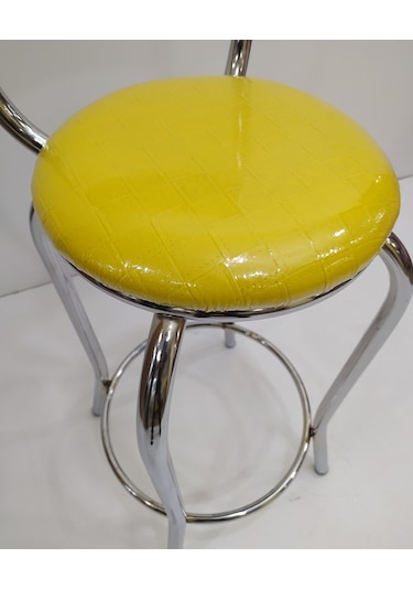 Sandalye BAR Tipi Yüksek Model 4adet SARI Suni deri döşem Metal Transmisyon Çelik nikelaj El Yapım Abanoz