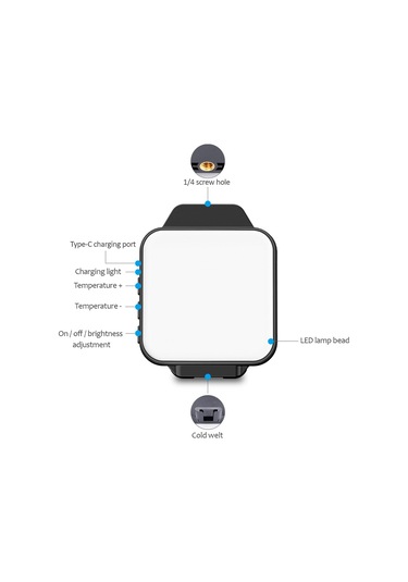 İki Renkli Led Arka Klipsli Taşınabilir Vlog Işığı Siyah Siyah