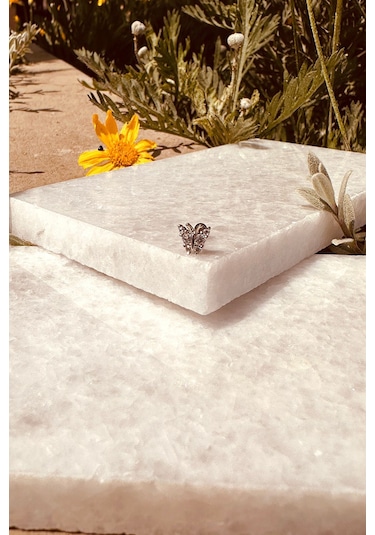 Kelebek Model Şık Tasarım Zirkon Taşlı Gümüş Renk Çelik Piercing Tragus Helix Stainless Steel