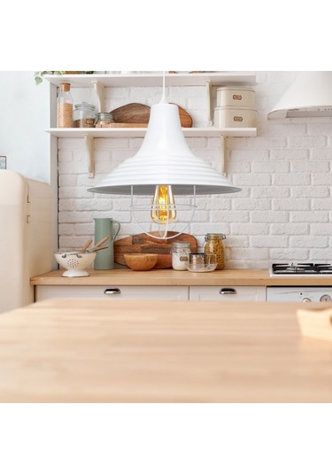 Endüstriyel Solid Metal Kafesli Sarkıt Avize Beyaz Mutfak Ofis Depo Antre Beyaz