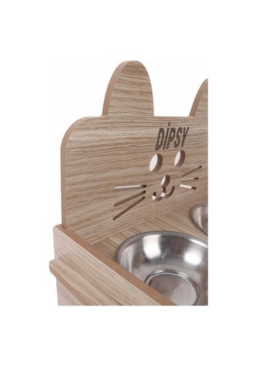 Gobypet Ahşap Özel İsim Baskılı Kulaklı Kedi Mama Su Kabı Standı