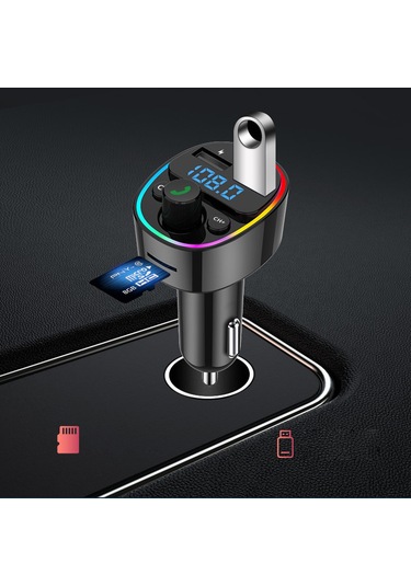 Geeroyoo Çift Usb Portlu Bluetooth Araç Mp3 Çalar, Fm Verici, Renkli Led Işıklar, Gerçek Zamanlı Voltaj Gösterimi