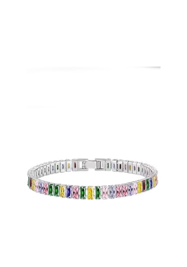 Kadın 316 L Çelik Vip Seri Antialerjik Baget Zirkon Taşlı Su Yolu Bileklik Ölçüleri 17cm + 3 Cm Uzatma 7 Mm Taş Boyutu-5209 Gri