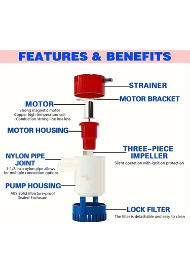 Honeybeeshop 1 Takım 1100 Gph 12v Bilge Pompası Boru Kiti Hortum 12 Klips Gövde Aksesuarları Balıkçı Tekneleri Küçük Sürat Tekneleri Yatlar İçin