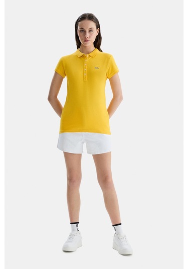 Ucla Shaver Sarı Polo Yaka Nakışlı Standard Fit Kadın Tshirt Sarı