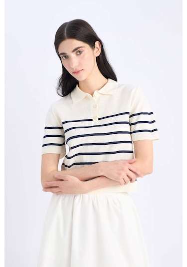 DeFacto Regular Fit Polo Yaka Çizgili Kısa Kollu Triko Tişört C4402AX25SPER105 DeFacto Regular Fit Polo Yaka Çizgili Kısa Kollu Triko Tişört C4402AX25SPER105