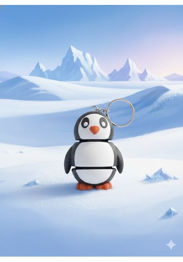 Sevimli Eklemli Penguen Anahtarlık Hareketli Tasarım Beyaz - Siyah