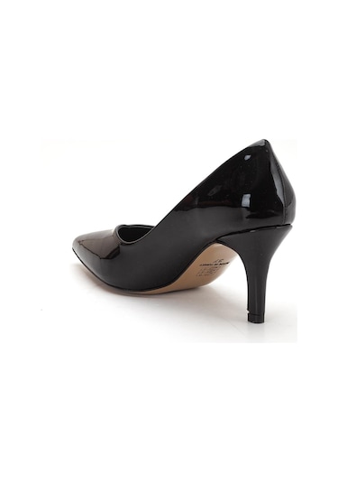 Büyük Beden Kadın Stiletto İnce Topuklu Ayakkabı Siyah Rugan V Yüzlü-4287 Siyah