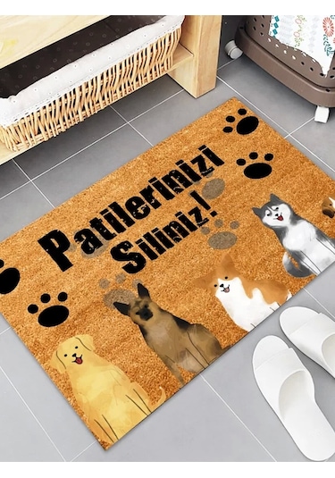 Esnature Köpek Desenli Patilerinizi Silin Yazılı Kapı Önü Paspas
