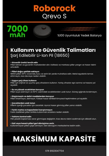 Roborock Qrevo S Uyumlu Kutusuz 7000 Mah Robot Süpürge Pili