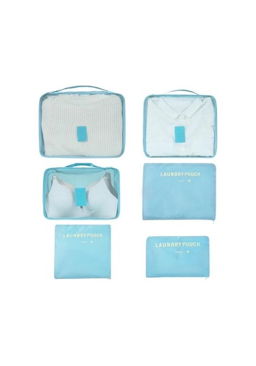 Mavi 6 Adet Seyahat Saklama Torbaları Örgü Pencere Nefes Çok Amaçlı İç Giyim Ayakkabı Organizasyonu Büyük Kapasiteli Saklama Çantası Mavi