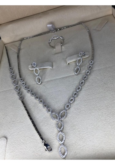 Mekik 925 Ayar Gümüş Su Yolu Set Işıklı Kutuda Düğün Nişan Söz Gelin Seti Takımı