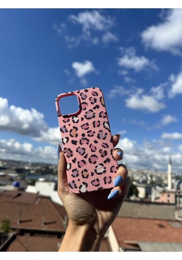 İphone 15 Plus Uyumlu Renkli Leopar Dsen Tasarımlı Telefon Kılıfı - Krem