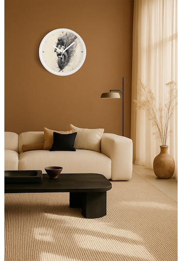 Motorcu Modern Duvar Saati - 35cm - Önü Camlı Beyaz Kasa - Sessiz Mekanizma Beyaz