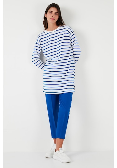 Lela Modest Çizgili Pamuklu Regular Fit Bisiklet Yaka Bayan Tunik 5865784 Saks Lela Modest Çizgili Pamuklu Regular Fit Bisiklet Yaka Bayan Tunik 5865784 Saks