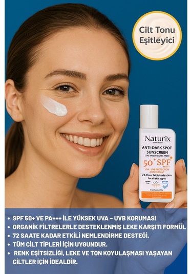 Leke Karşıtı Güneş Kremi Spf 50+ Pa+++ Uva-uvb Koruma 72 Saat Nemlendirme Water Resistant - 50ml