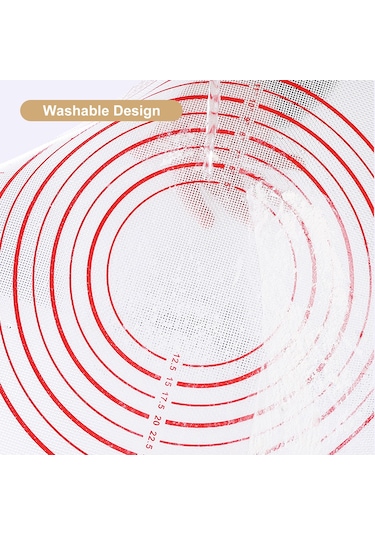 Hombey Kırmızı Silikon Hamur Hazırlama Matı, Ölçü Çizgili, 60x40cm, Fırın Ve Barbekü İçin, Tekrarlı Kullanım, Pastane Aleti Kırmızı