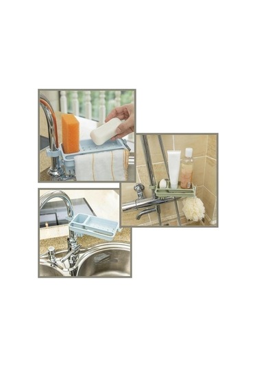 Buffer Musluğa Takılan Sünger Havlu Askılı Sabun Hazneli Mutfak Banyo Lavabo Düzenleyici Organizer Çok Renkli