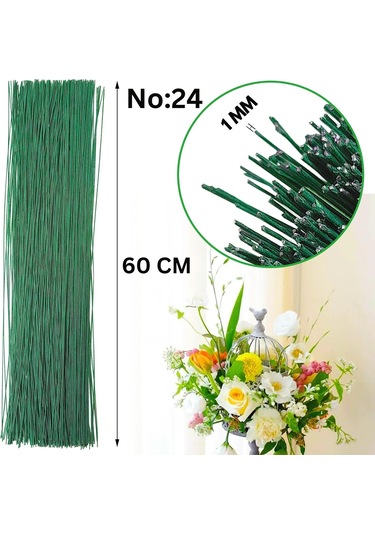 Yeşil Yapay Çiçek Teli, No:24 1 Mm - Çiçek Aranjman Yapım Teli,