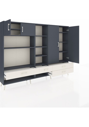 Arges Dolap 12 Raflı 4 Çekmeceli 4 Kapaklı 220x30x163 Antrasit-an Antrasit-antrasit/aytaşı