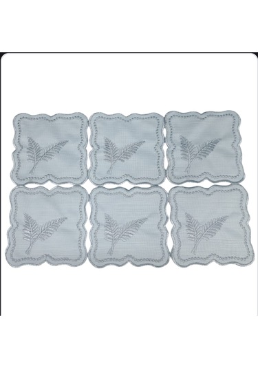 Upeka 6'lı Tela Peçete Bardak Fincan Altlığı Gümüş İşlemeli Kokte