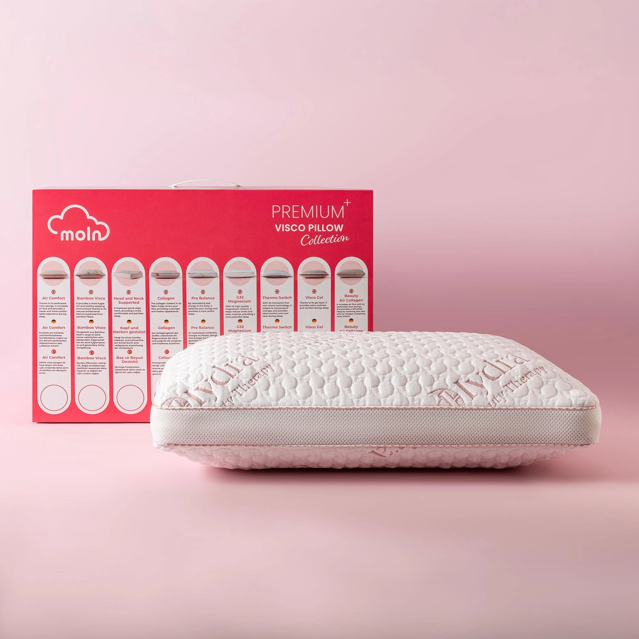 Moln Hydra Visco Yastık Hyaluronik Destekli Cilt Dostu Yastık Beyaz