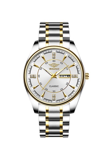 Yashıdun 5069 Çelik Kayış Şık Kuvars İzle Erkekler Aydınlık Takvim Bilek Saati - Beyaz Kadran