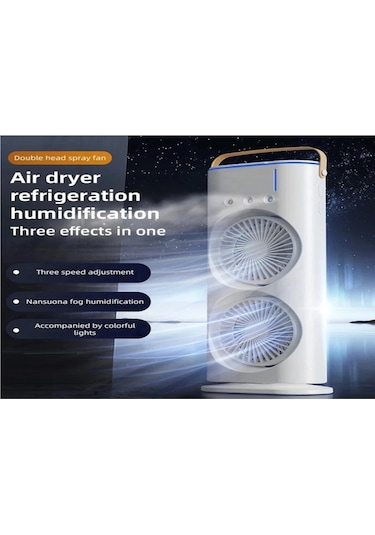 Yaozixa Usb Şarjlı Çift Lüftü Buhar Saçan Soğutucu Fan - Ev, Kamp, Yolculuk İçin Taşınabilir Nemlendirici Soğuk Hava Makinası