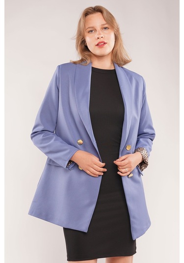 Gabria Kolları Leopar Desenli Kadın Ceket Mavi