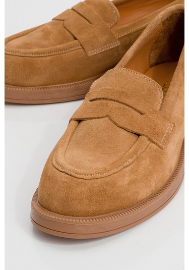 Pline Toprak Süet Hakiki Deri Kadın Loafer Ayakkabı Toprak