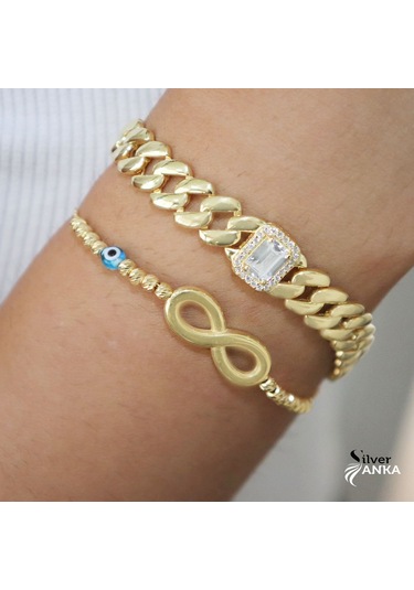 925 Ayar Gümüş Gold Baget Gurmet Bileklik