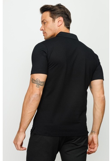 Erkek Polo Yaka Düğmeli Cepli T-shirt Siyah Siyah
