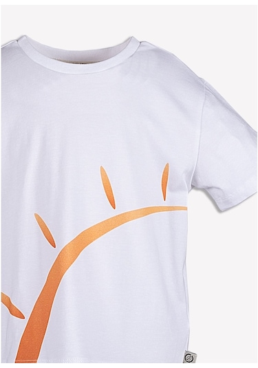 Ozmoz Organik Güneş Baskılı Erkek Çocuk T-Shirt Beyaz