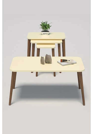 Zigon Sehpa Kr Ve Orta Sehpa Set Torna Kr Krem