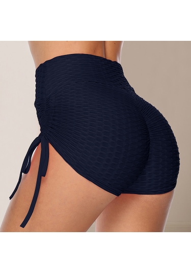 Reedark Yüksek Belli Nefes Alabilen Yoga Şortu - Yan Bağcıklı, Karın Kontrolü Sağlar, Koşu Ve Spor İçin Koyu Mavi