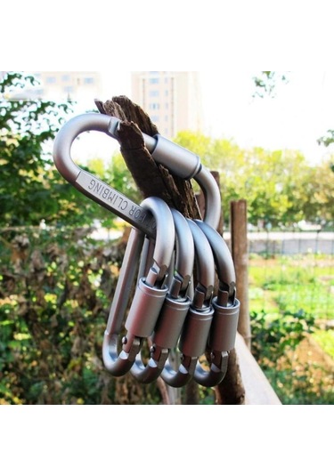 Gri D-ring Kilit Karabina Klip Seti Vida Kilit Kanca Toka Karabina Kamp Araçları Dağcılık Dişli 1pcs Gri