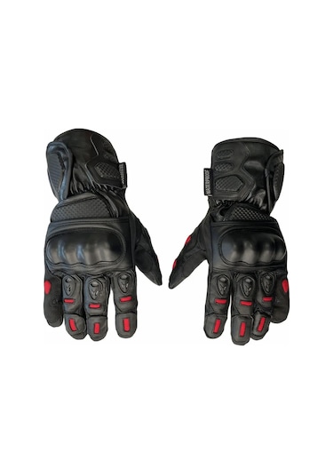 Motosiklet Kışlık Eldiven Deri Ve Cordura Kumaş Full Korumalı Deri Motor Eldiveni Siyah