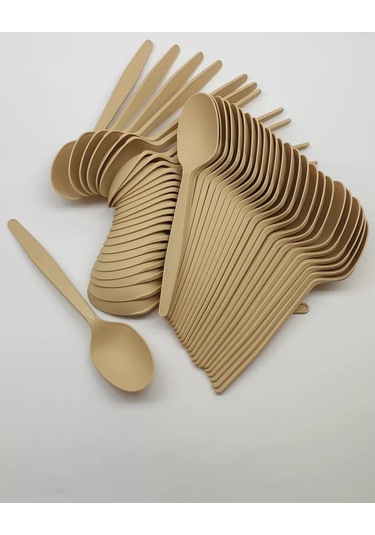 Klık-pıknık 50 Adet Tek Kullanımlık Kaşık Mısır Nişastası Kremalı Renk 234541677 100 adet