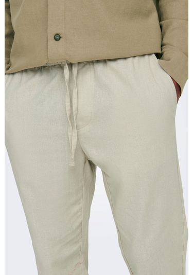 Only & Sons Erkek Onslinus Beli Lastikli Keten Pantolon 22024966 Bej