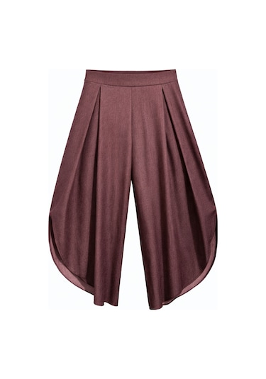 Mixray 4897 Kadın Yırtmaçlı Pileli Asimetrik Dökümlü Pantolon Bordo