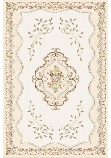 Saray Kaymaz Taban Makinede Yıkanabilir Halı Dijital Baskı Krem